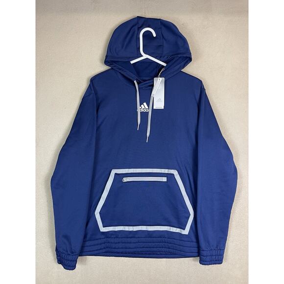 Adidas Hoodie Mens Large Blue M‎ Team Sweatshirt Pullover Sweater Adult NWT - Picture 1 of 14